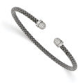 Sterling Silver Ruthenium-plated CZ Cuff Bangle, 6.25 x 3.5 mm