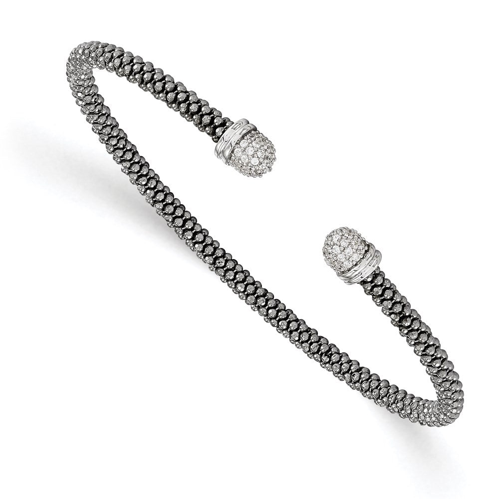 Sterling Silver Ruthenium-plated CZ Cuff Bangle, 6.25 x 3.5 mm