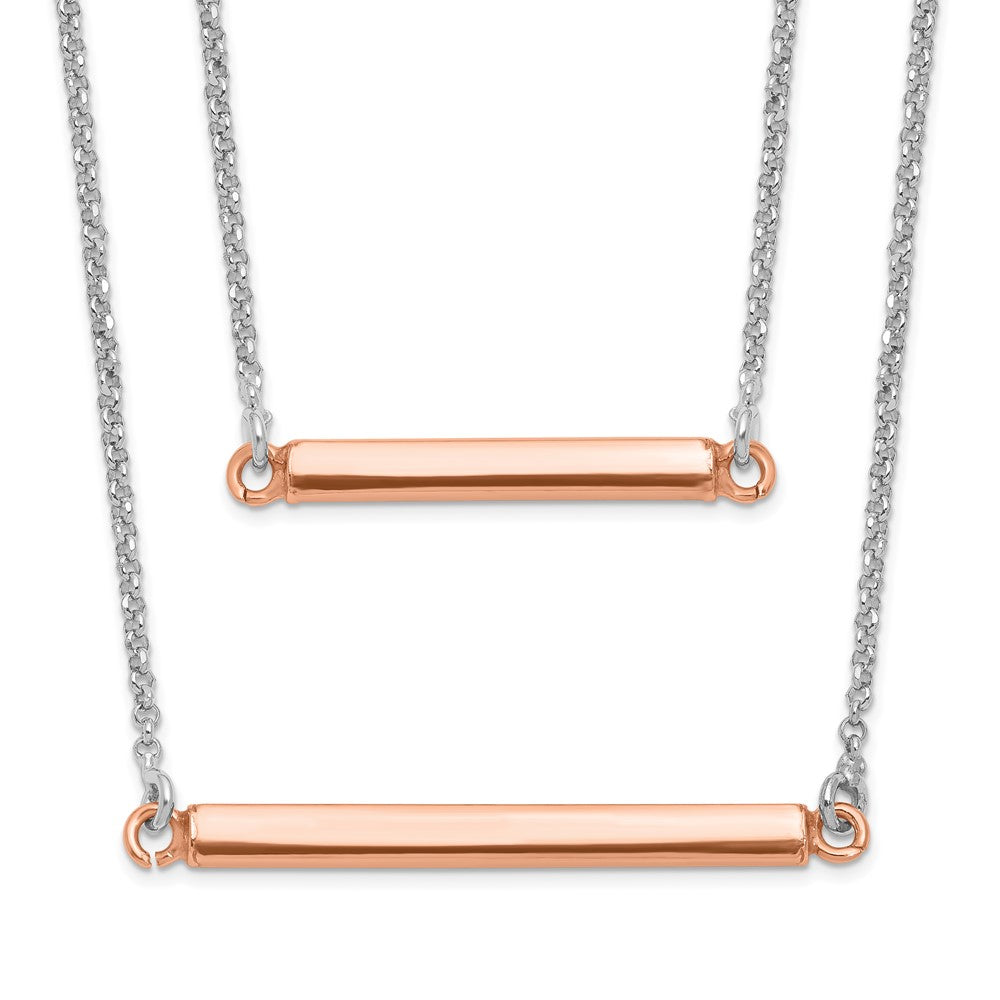 Sterling Silver RH-plt Fancy  Rose-tone Bar w/2in ext. Necklace, 16 mm