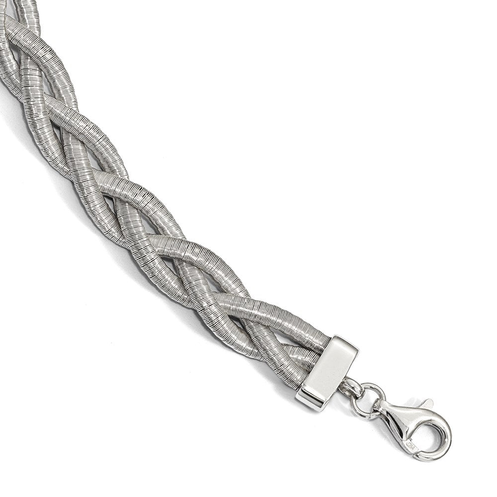 Sterling Silver Rhodium-plated Braided with 1in ext. Bracelet, 7 x 9 mm
