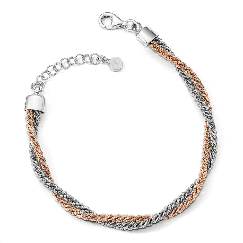 Sterling Silver Rose Gold-tone with 1in ext. Bracelet, 7 mm