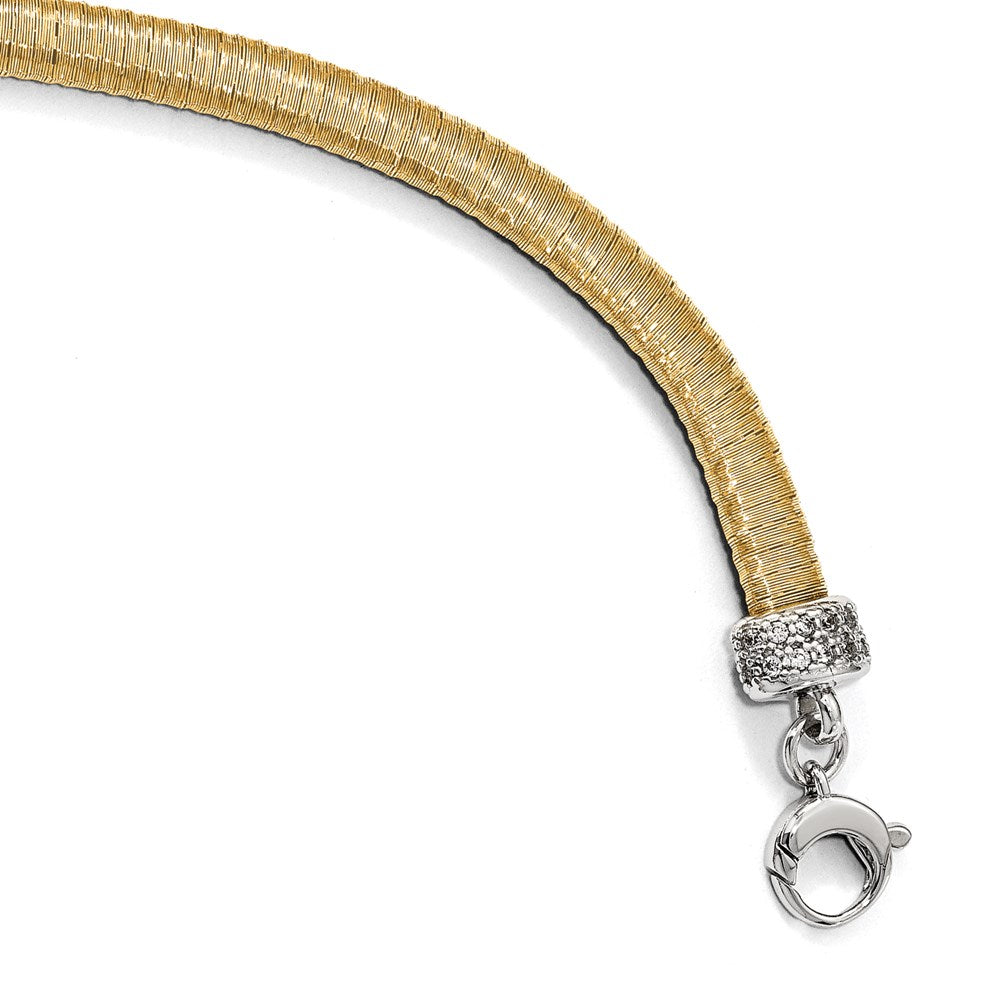 Sterling Silver Gold-tone CZ with 1in ext. Bracelet, 7 x 6 mm