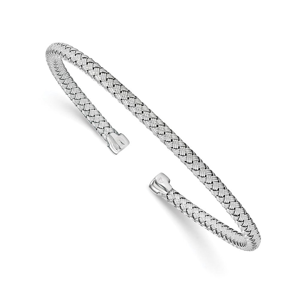 Sterling Silver RH-plated Polished Woven Cuff Bangle, 7 x 3.5 mm