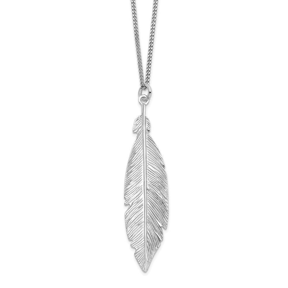 Sterling Silver Rhodium-plated Leaf w/1in ext. Necklace, 16 mm