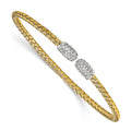 Sterling Silver Rhodium-plated and Gold-plated CZ Woven Cuff, 6.75 x 2.75 mm
