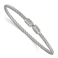 Sterling Silver Rhodium-plated CZ Woven Cuff, 6.75 x 2.75 mm