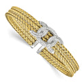 Sterling Silver Rhodium-plated and Gold-plated CZ Woven Cuff, 6.75 x 8.5 mm