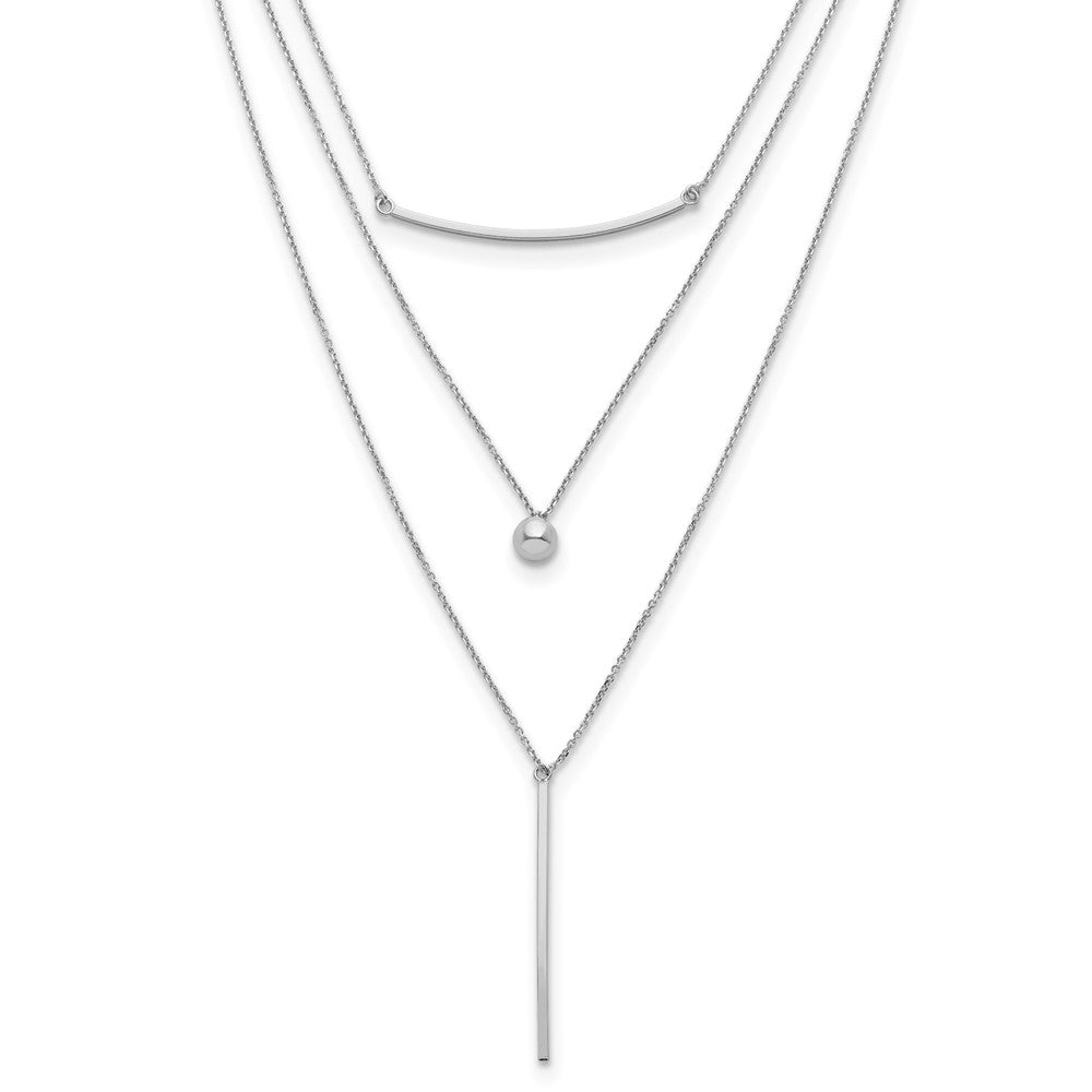 Sterling Silver RH-plated Three Strand w/2in ext. Necklace, 16.5 mm
