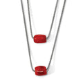 Sterling Silver Polished Double-strand Red Tiger Stone Necklace, 16 mm