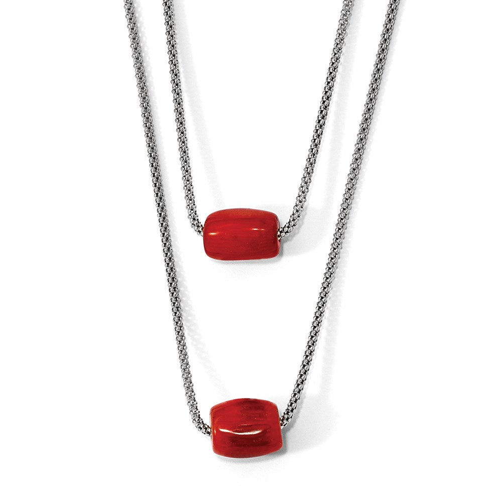 Sterling Silver Polished Double-strand Red Tiger Stone Necklace, 16 mm