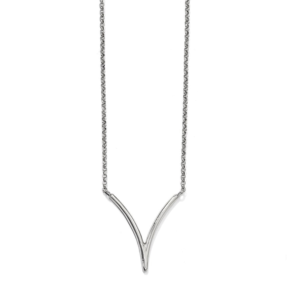 Sterling Silver Polished Textured with 2in ext. Necklace, 17 mm