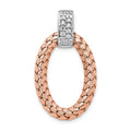 Sterling Silver RH-plate Rose Gold-plate CZ Braided Oval Pendant, 36 mm