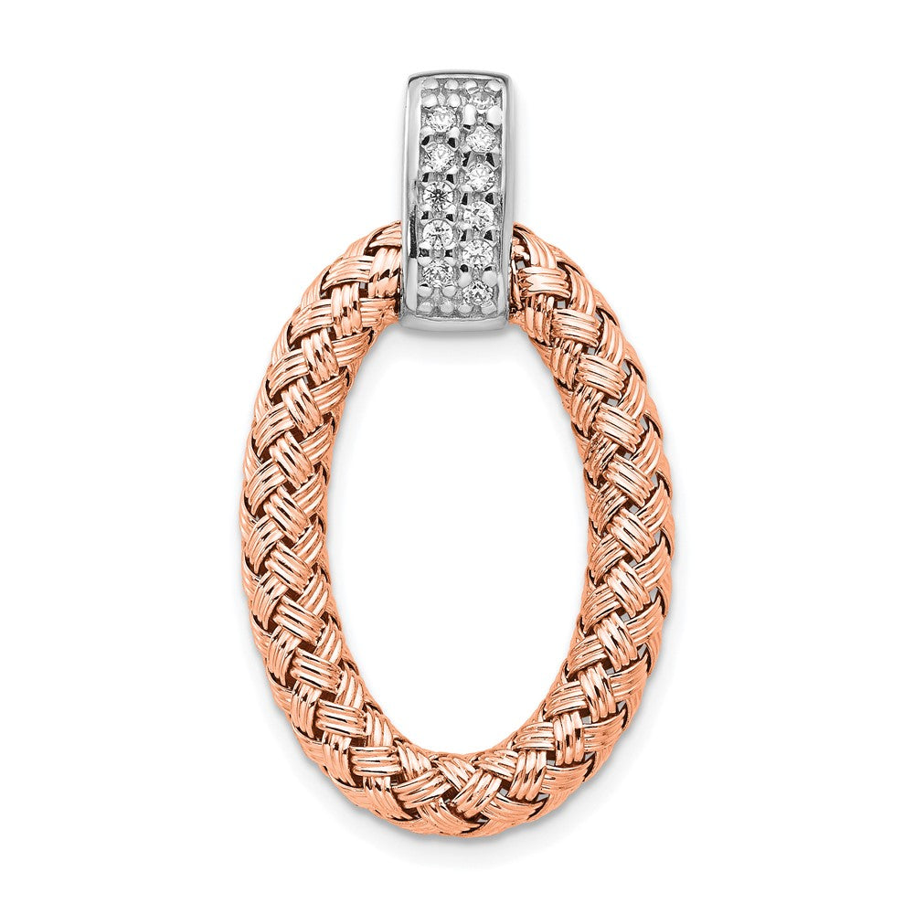 Sterling Silver RH-plate Rose Gold-plate CZ Braided Oval Pendant, 36 mm