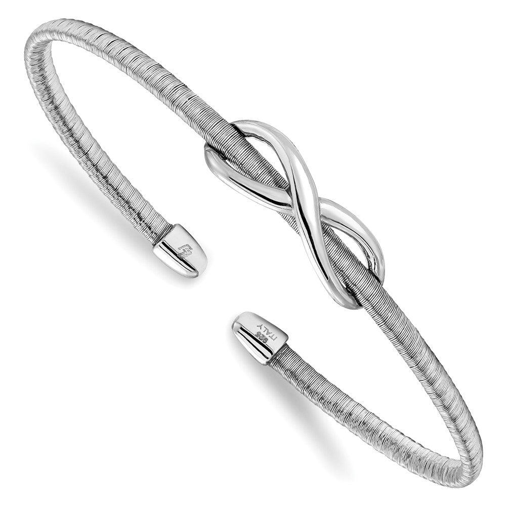 Sterling Silver & Rhodium Textured Infinity Cuff Bangle, 3 mm
