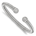 Sterling Silver & Rhodium CZ Textured Cuff Bangle, 7.25 x 6 mm