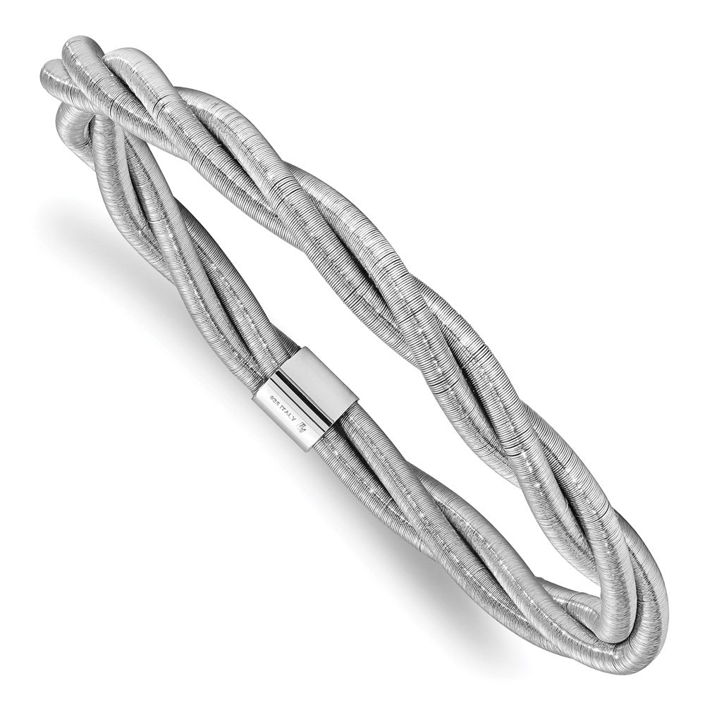 Sterling Silver Rhodium Textured Twisted Slip-on Bangle, 7 x 7 mm