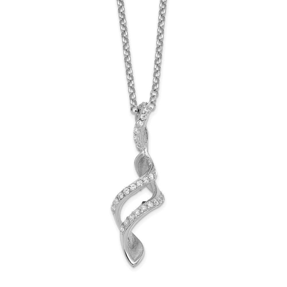 Sterling Silver Rhodium CZ Twisted Pendant w/2.5 in ext. Necklace, 16 x 9.75 mm
