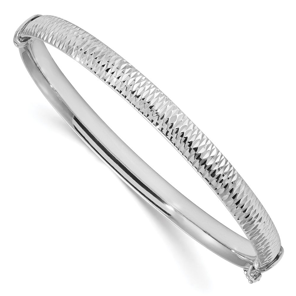 Sterling Silver RH-plated Polished & Textured Bangle, 7.25 x 5.8 mm