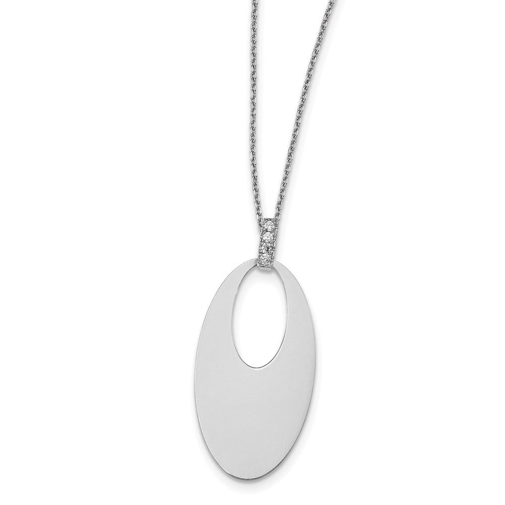 Sterling Silver Polished Crystal Oval w/1 in ext. Necklace, 16.5 mm