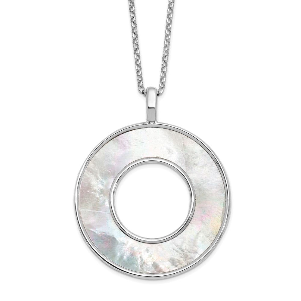 Sterling Silver RH-plated MOP Circle Pendant Necklace, 23.5 mm