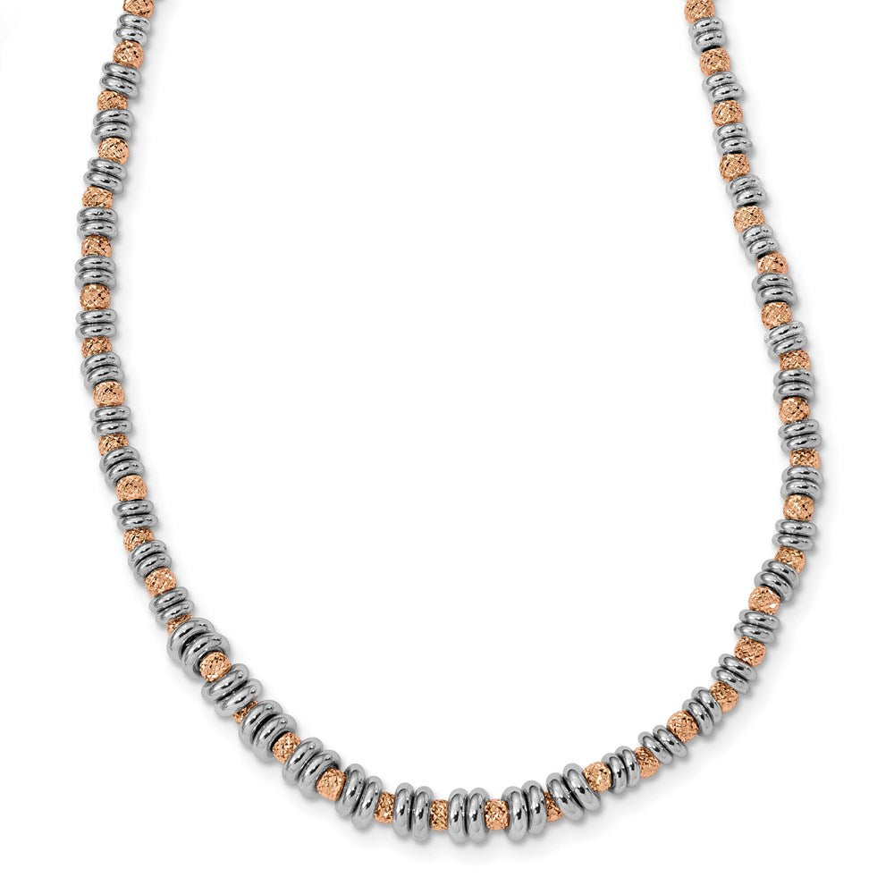 Sterling Silver Rose-tone Polished D/C Beaded Necklace, 18 mm