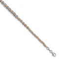 Sterling Silver Rose-tone Polished D/C Beaded Bracelet, 7.5 x 5.3 mm
