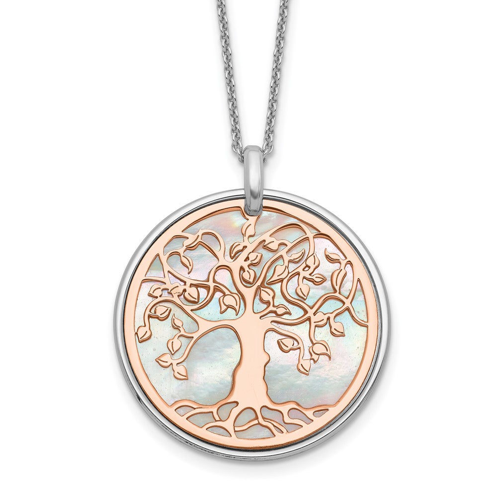 Sterling Silver & Rose-tone MOP Tree of Life w/1in ext. Necklace, 17.5 mm