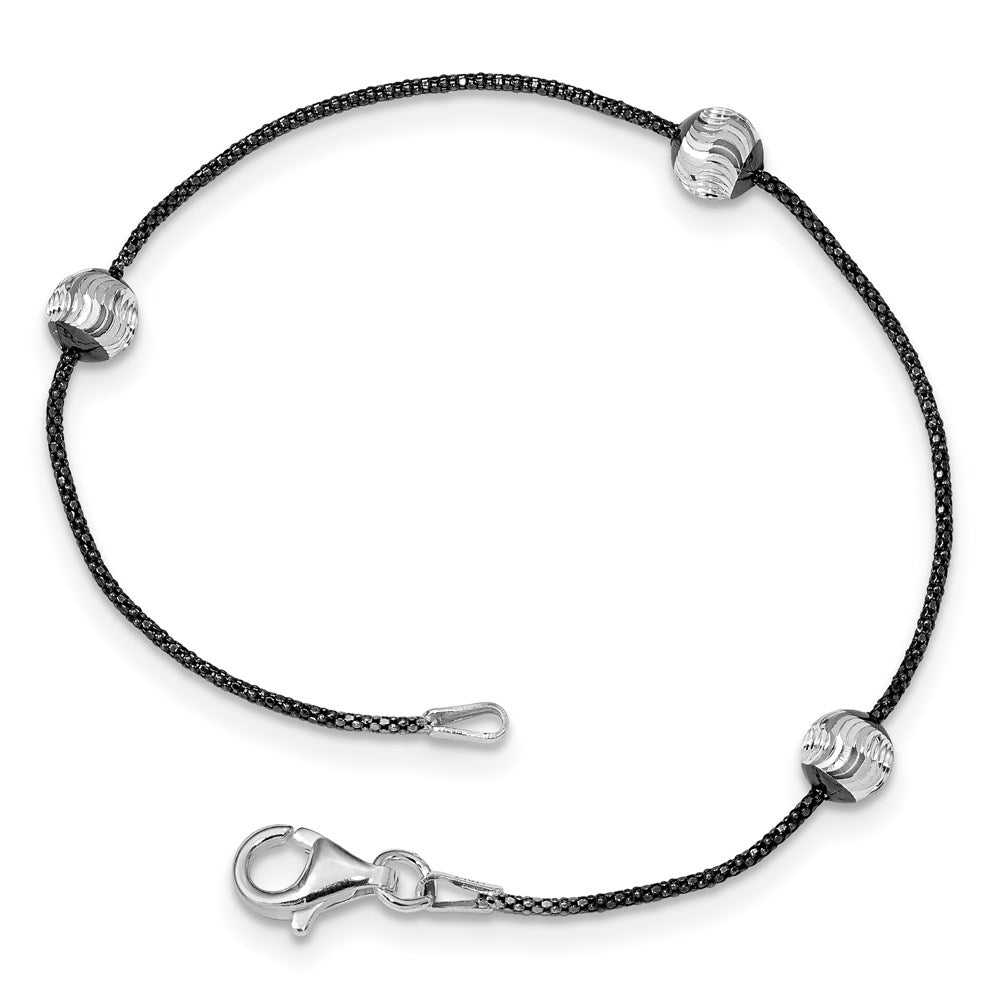 Sterling Silver & Ruthenium D/C Bead Bracelet, 7.5 mm