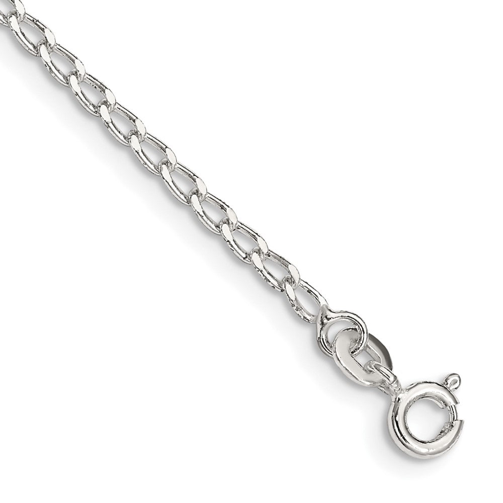 Sterling Silver 2mm Open Elongated Link Chain Anklet, 10 x 2 mm