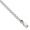 Sterling Silver 2.8mm Open Elongated Link Chain Anklet, 10 x 2.8 mm
