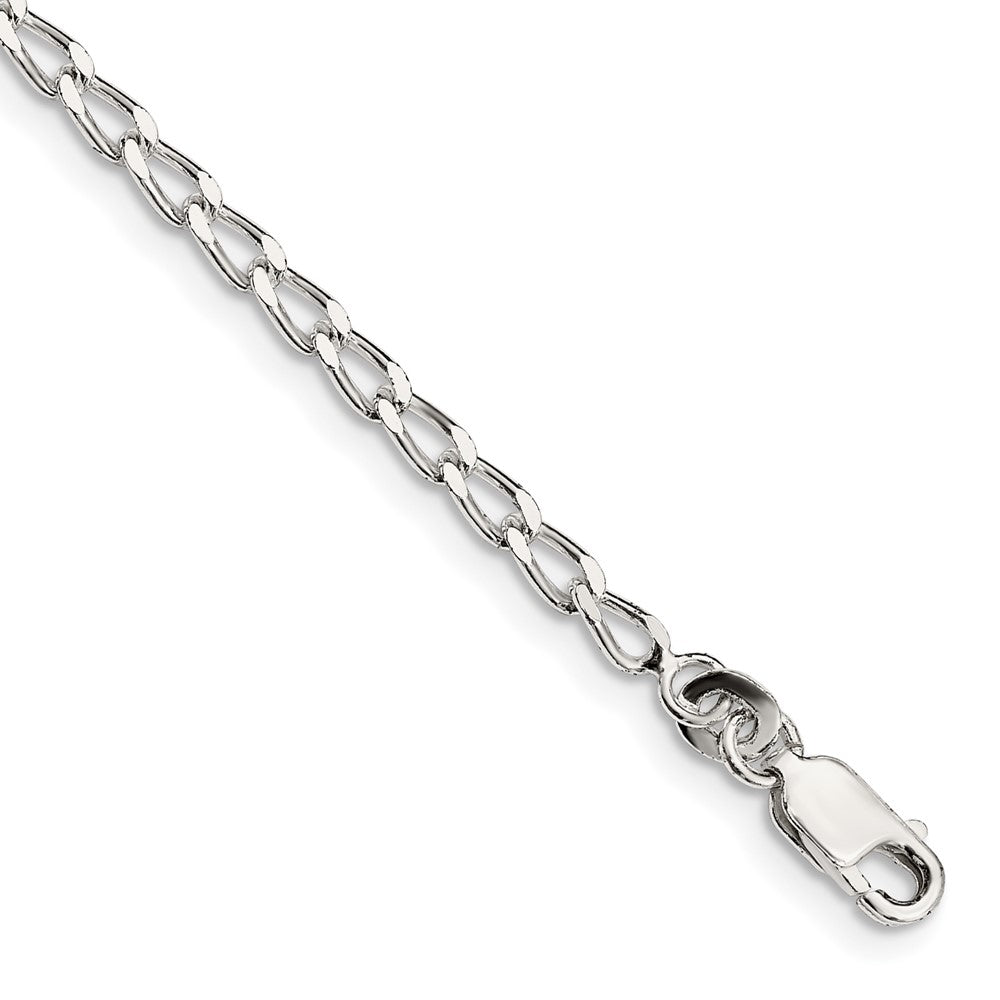 Sterling Silver 2.8mm Open Elongated Link Chain Anklet, 10 x 2.8 mm
