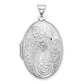 Sterling Silver Rhodium-plated Scroll Oval Locket, 33.5 x 19.6 mm