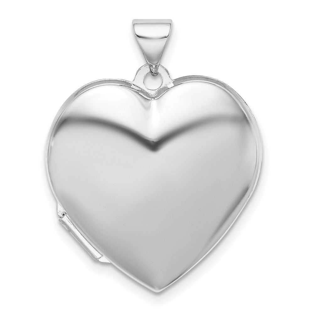 Sterling Silver Rhodium-plated Plain 21mm Heart Locket, 27 x 21.25 mm