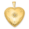 1/20 14K Gold Filled with Diamond Flower Design 15mm Heart Locket, 0.005 ct, 15 x 15 mm