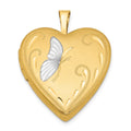 1/20 14K Gold Filled & White Rhodium Satin Butterfly 19mm Heart Locket, 19 x 19 mm