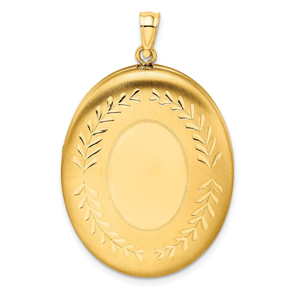 1/20 14K Gold Filled 34mm Polished/Satin Leaf Border 2-Frame Oval Locket, 34 x 26.26 mm