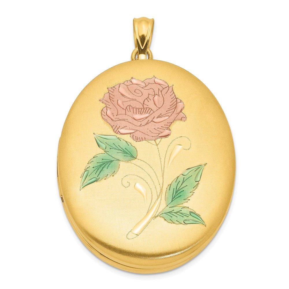 1/20 14K Gold Filled 34mm Enameled Flower Oval Locket, 34 x 28 mm