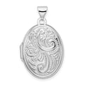 Sterling Silver Rhodium-plated Reversible Scroll Oval Locket, 28 x 17 mm