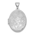 Sterling Silver Rhodium-plated Oval Floral Locket, 28.1 x 17 mm