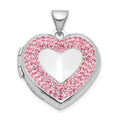Sterling Silver Rhodium-plated 18mm Pink Preciosa Crystal Heart Locket, 23.75 x 18.8 mm