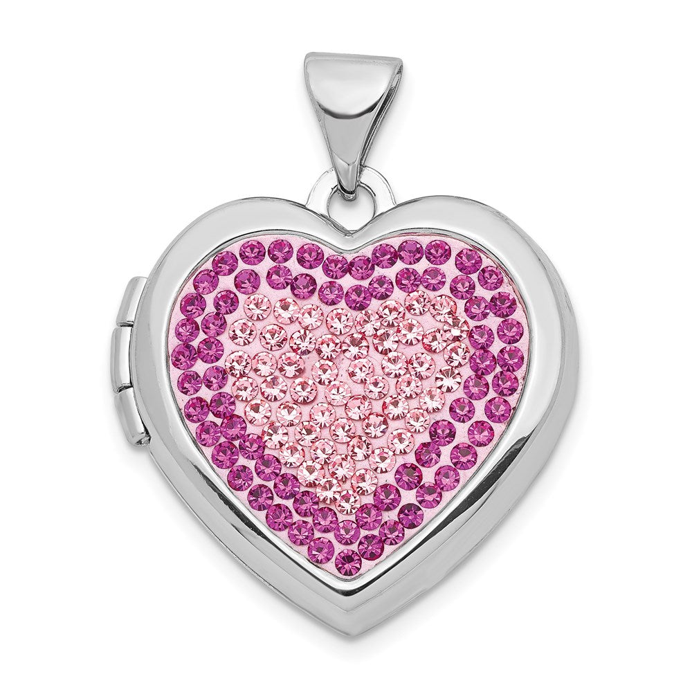 Sterling Silver Rhodium-plated 18mm Preciosa Crystal Heart Locket, 23.85 x 18.75 mm