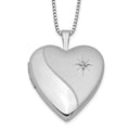 Sterling Silver Rhodium-plated 20mm Satin Diamond Heart Locket Necklace, 0.015 ct, 18 x 19.55 mm