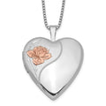 Sterling Silver Rhodium-plated 20mm Enamel Rose Heart Locket Necklace, 18 x 19.63 mm