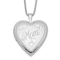 Sterling Silver Rhodium-plated 20mm Mom Heart Locket Necklace, 18 x 19.6 mm