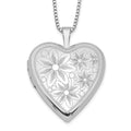 Sterling Silver Rhodium-plated 20mm with Daisies Heart Locket Necklace, 18 x 19.6 mm