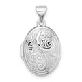 Sterling Silver Rhodium-plated Scroll Design Oval Locket, 24 x 14.15 mm