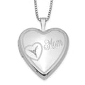 Sterling Silver Rhodium-plated 20mm Mom Diamond Heart Locket Necklace, 0.015 ct, 18 x 19.55 mm
