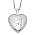 Sterling Silver Rhodium-plated 16mm Cat Heart Locket Necklace, 18 x 16.2 mm