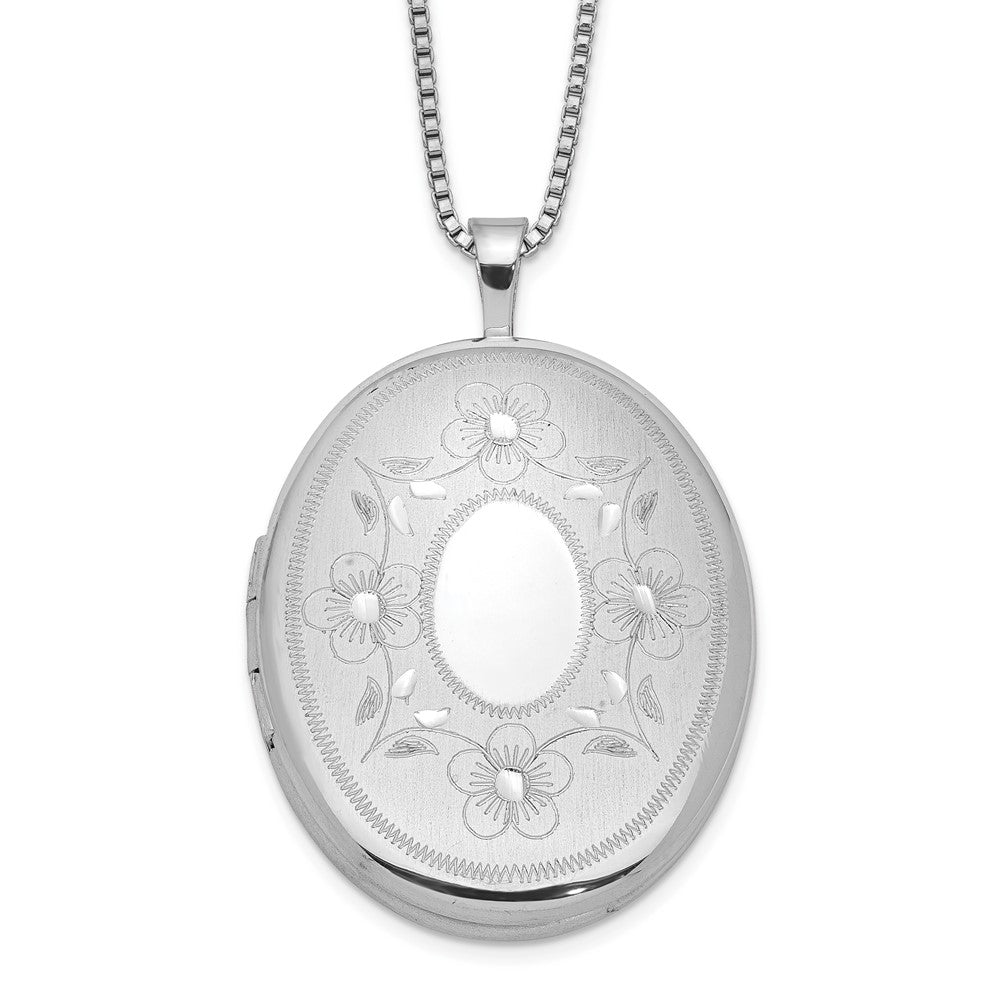 Sterling Silver RH-plated 26mm Floral Oval Locket Necklace, 18 x 20.45 mm