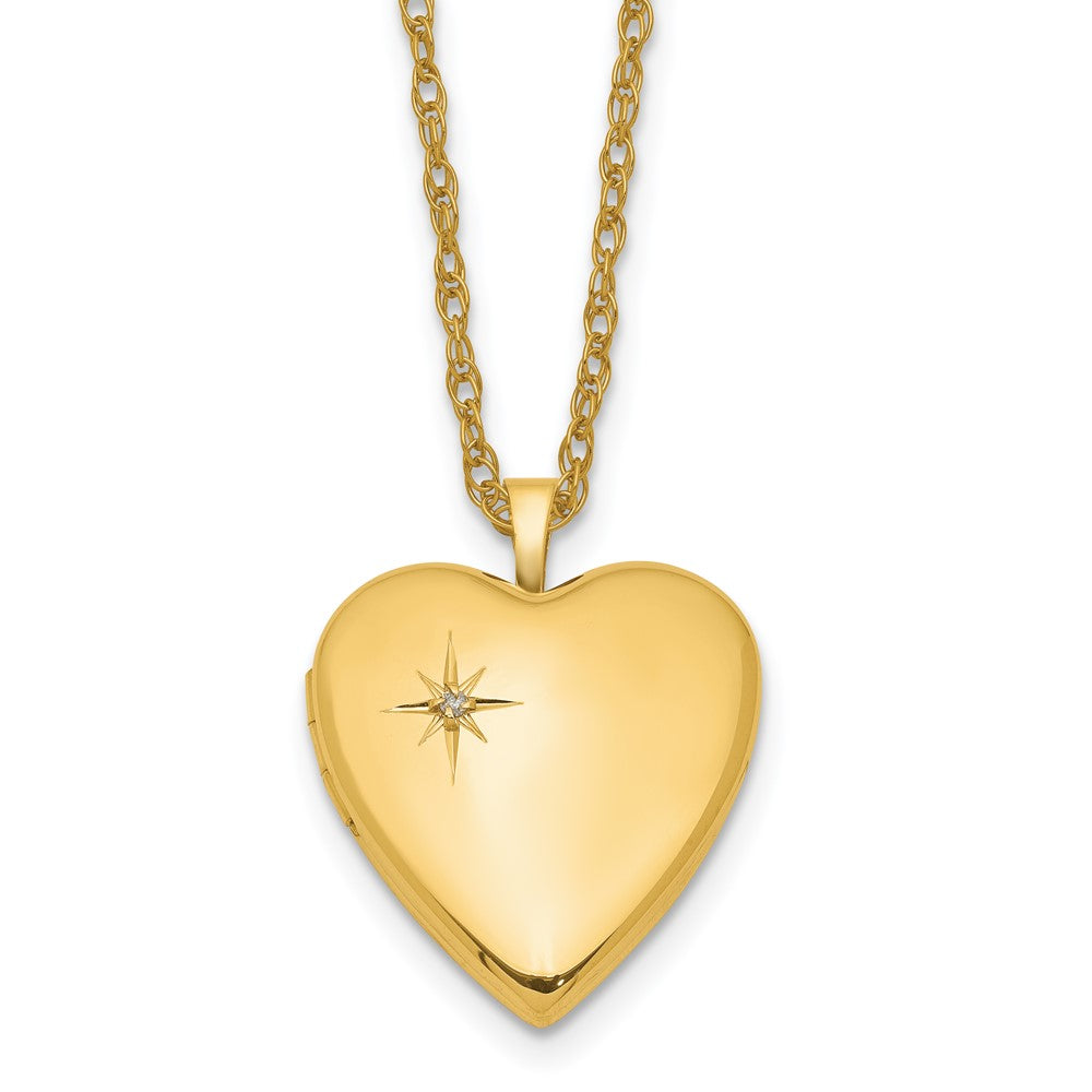 1/20 14K Gold Filled 20mm Polished/Satin Dia Star Heart Locket Necklace, 0.015 ct, 18 x 19.6 mm